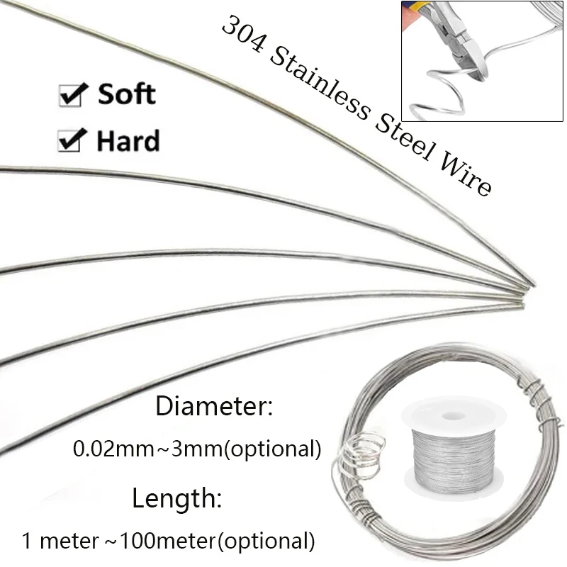Diameter 0.02mm-3mm 304 Stainles Steel Wire Soft/Hard Steel Wire Length 100meter -1meter Single Strand Round Bright Silk stainless steel wire