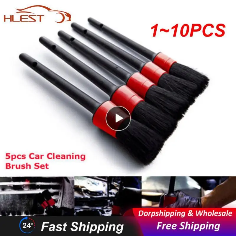

1~10PCS Natural Boar Hair Detail Brush Set Automotive Detailing For Car Cleaning Scratch Free Detailing Brushe