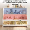 Toy Storage Organizer, Kids Bookshelf with 2 Movable Cubby Drawers, Top Toy Shelf with Crossbar, Storage Cabinet for Nursery 5