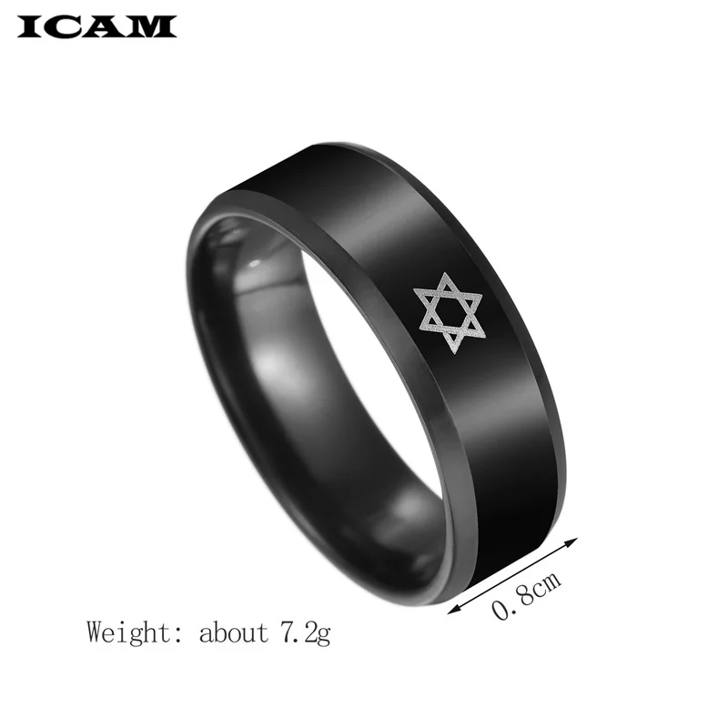 ICAM Black Star of David Ring Men Religious Judaism Israel Jewish Jewelry Men Ring Stainless Steel Obsidian David Star Rings 3