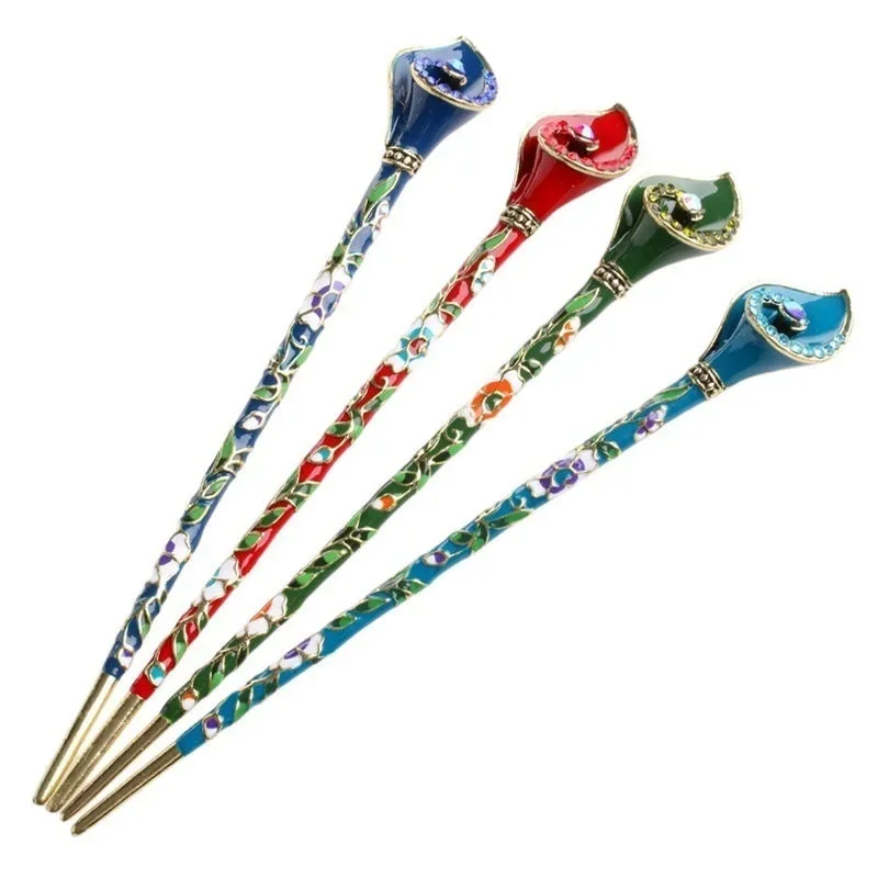 Women Metal Rhinestone Handmade Hair Stick Hair Chopsticks Hairpin Pin