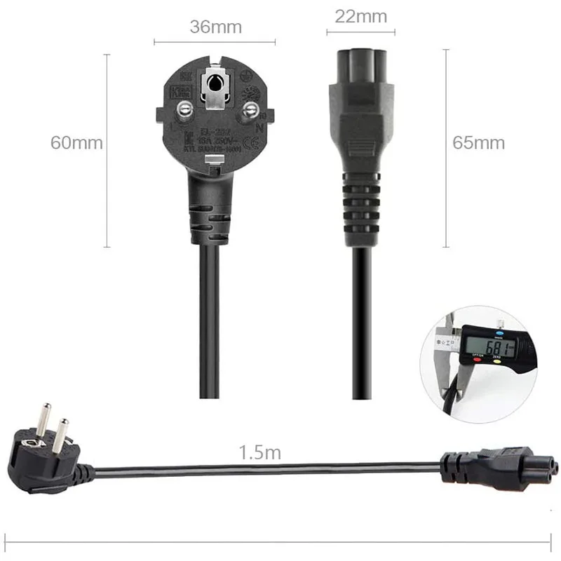 1.5M EU US Universal Laptop 3-pin Charger Plug Power Adapter Cord Cable For HP Dell Toshiba Sony ASUS Lenovo Samsung notebook