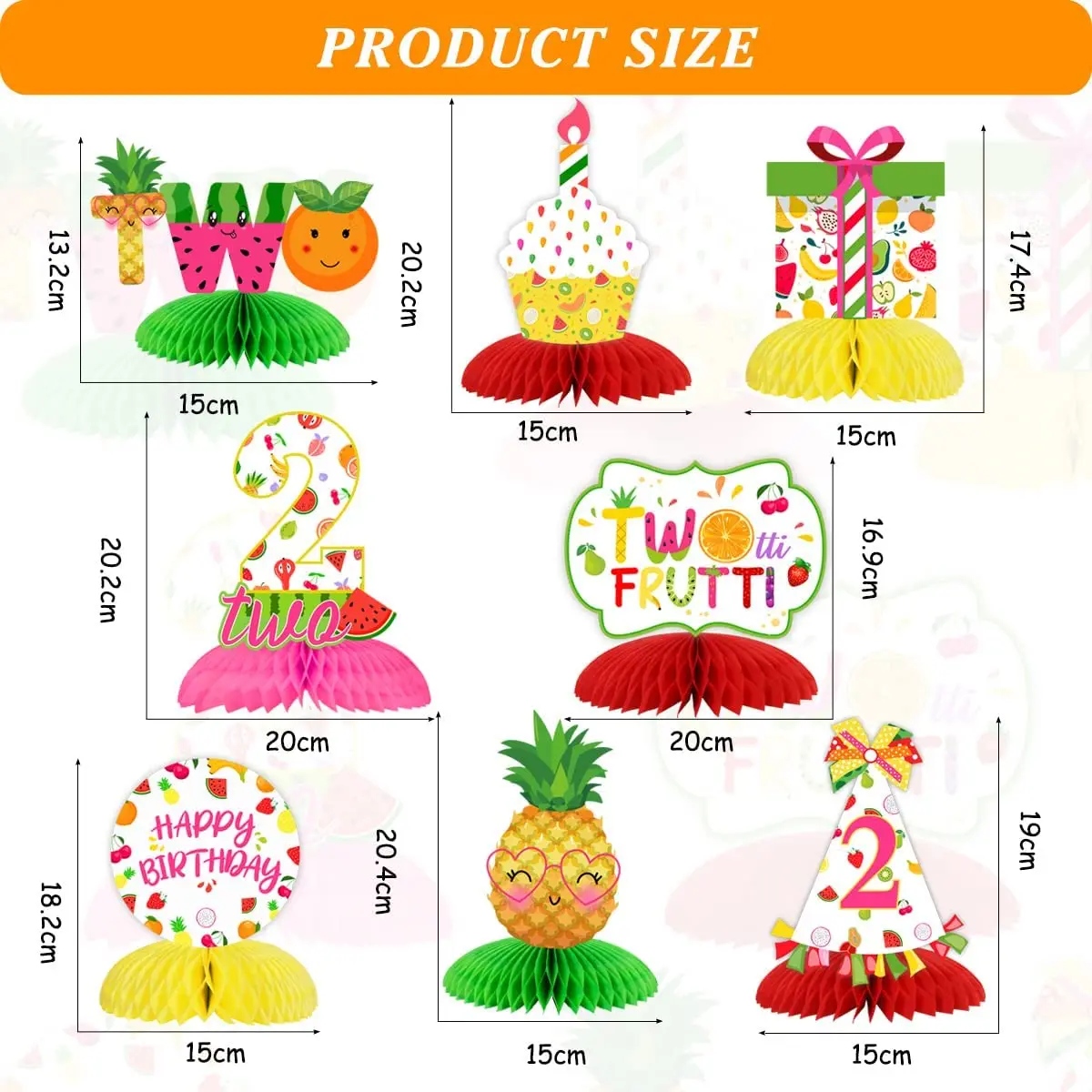 Twotti Frutti 3D-Obst-Dekorationen – 12-teilige Girlande Für Sommerliche Mottopartys