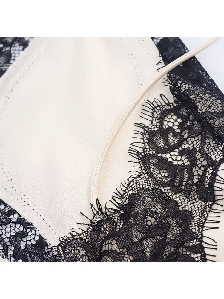 Sexy Female Lace Suspenders Asymmetrical Dresses Backless V Neck Hollow Lace Spliced Party Dress Women 2025 Holiday Dress