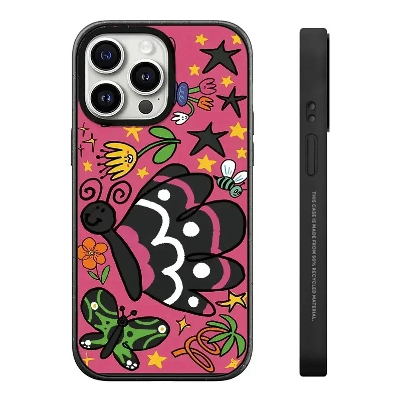 

Black Frosted Cartoon Butterfly Pattern iPhone 13 14 15 Pro Max Protective Case