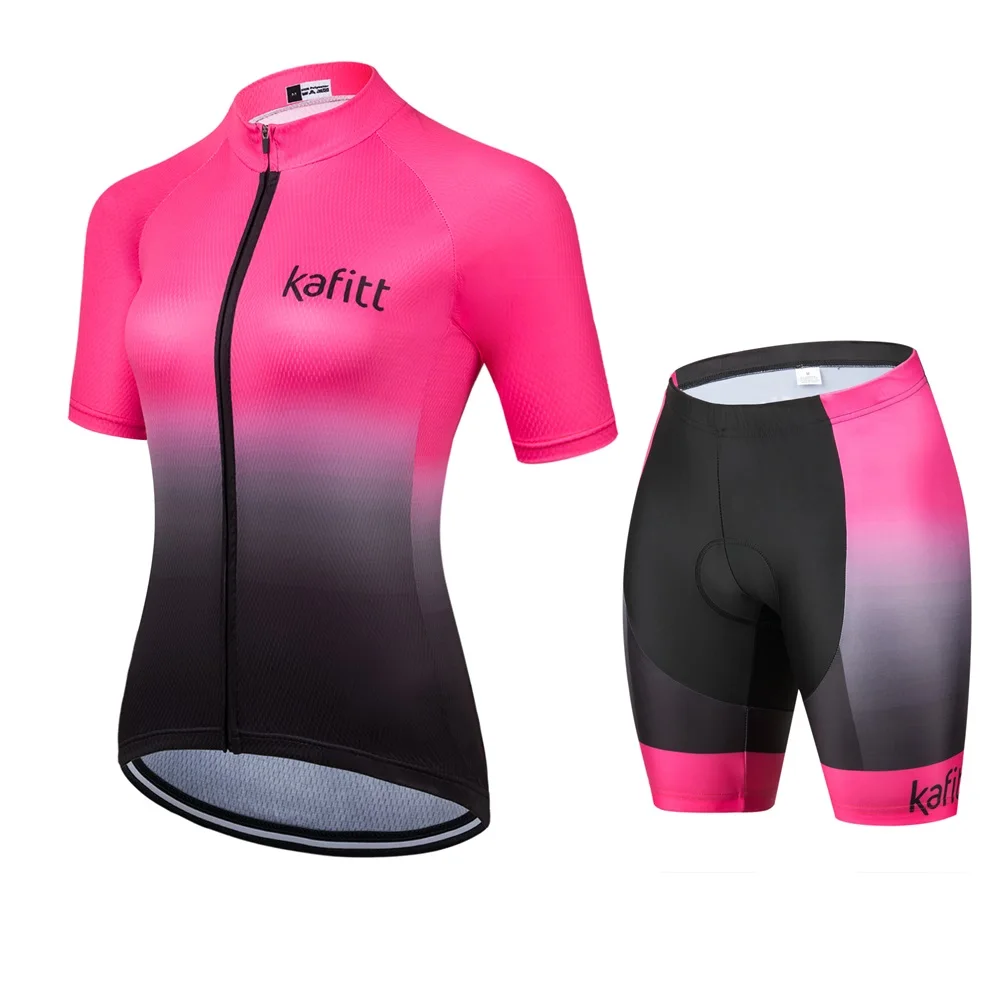 Kafitt rosa feminino manga curta camisa de ciclismo 2023 conjunto feminino calças curtas 20d gel almofada verão conjunto feminino ciclismo macaquinho ciclismo feminino  roupas com frete gratis