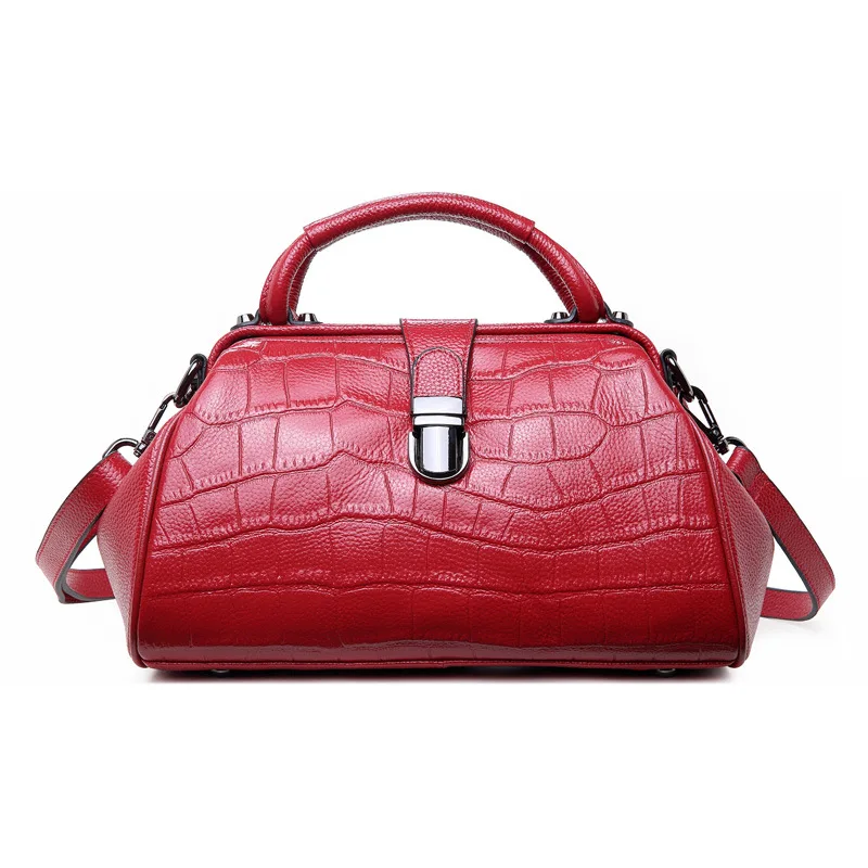 2024 New Genuine Leather Women's Handbag Fashionable Genuine Leather One Shoulder Crossbody Doctor Bag