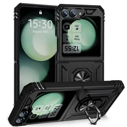 Hinge Protection 360° Rotating Ring Magnetic Kickstand Case - Heavy-Duty Shockproof Full Cover for Samsung Z Flip 5 (Black)