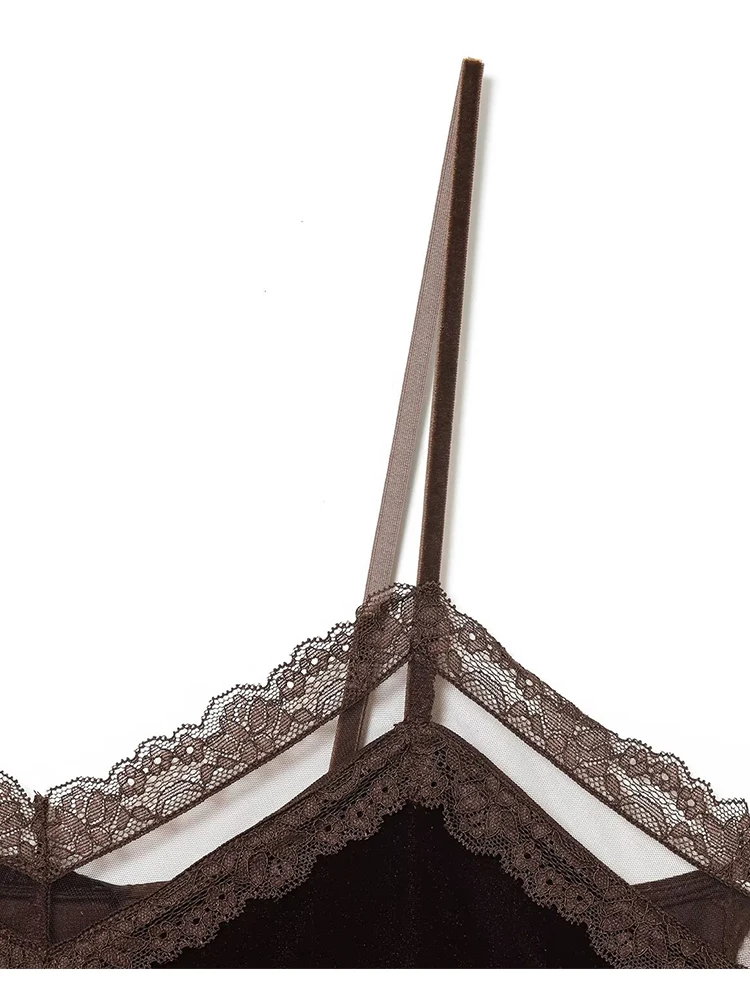 Lace Velvet Sling Top Women Sexy Sleeveless Backless Vest Tops 2025 New Summer Lady Party Night Club Short Tops ﻿