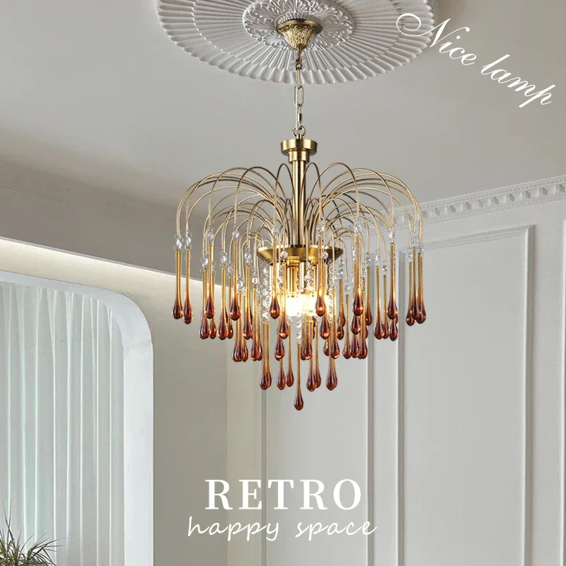 Artpad Retro French Branch Colorful Crystal Chandeliers For Living Room Romantic Raindrop Coloful Crystal Hanging Pendant Light led chandelier ceiling chandelier