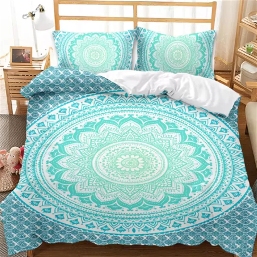 Bohemian Mandala Duvet Cover Set Twin Queen King Full Size,Blue Boho Chic Microfiber Bedding Set for Boys, Girls, Kids and Teens