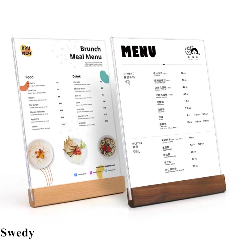 A5 148x210mm 나무 아크릴 사인 홀더 디스플레이 스탠드 메뉴 종이 가격 라벨 홀더 웨딩 사진 사진 포스터 전단지 프레임