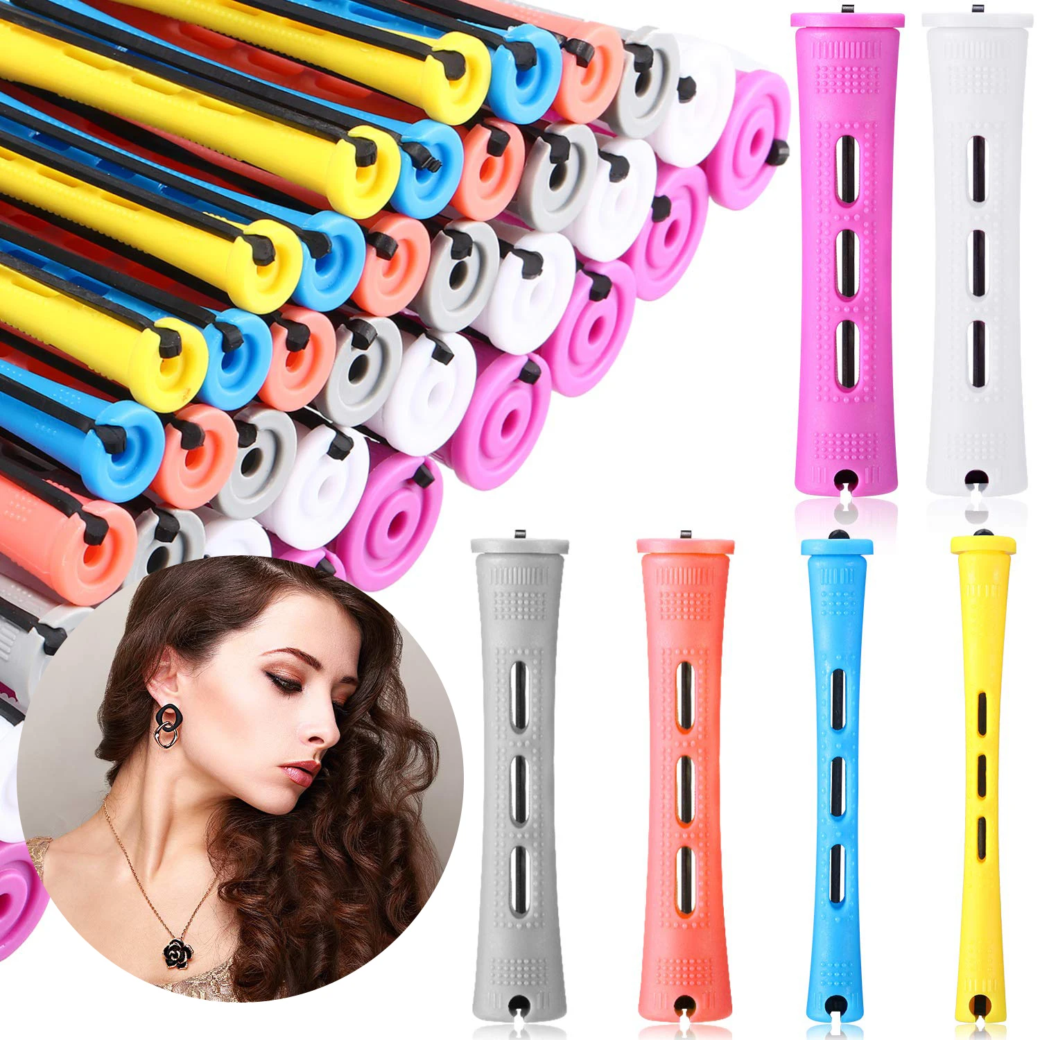 60 Pieces Hair Perm Rods Short Cold Wave Rods Plastic Perming Rods Hair Curling Rollers Curlers with Steel Pin tail Comb red roller crafting rollers multi function brayer glue ink plastic printmaking tools child gluing