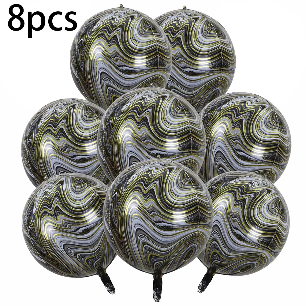 

8pcs Black and Gold Party Decorations Marble Balloons 4D 22inch 360 Degree Foil Balloon for Birthday Bachelorette Party Supplies