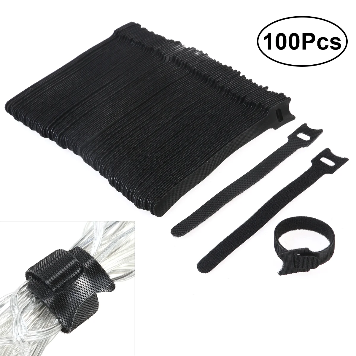

100pcs Cable Ties 6 Inch Fastening Cable Ties with Reusable Hook and Loop Strap Cable Ties for Organizer Fastening (Black)