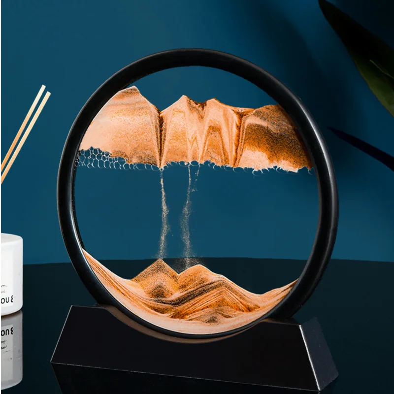 3D Moving Sand Art Picture Round Glass Deep Sea Sandscape Hourglass Quicksand Craft Flowing Sand Painting Office Home Decor Gift