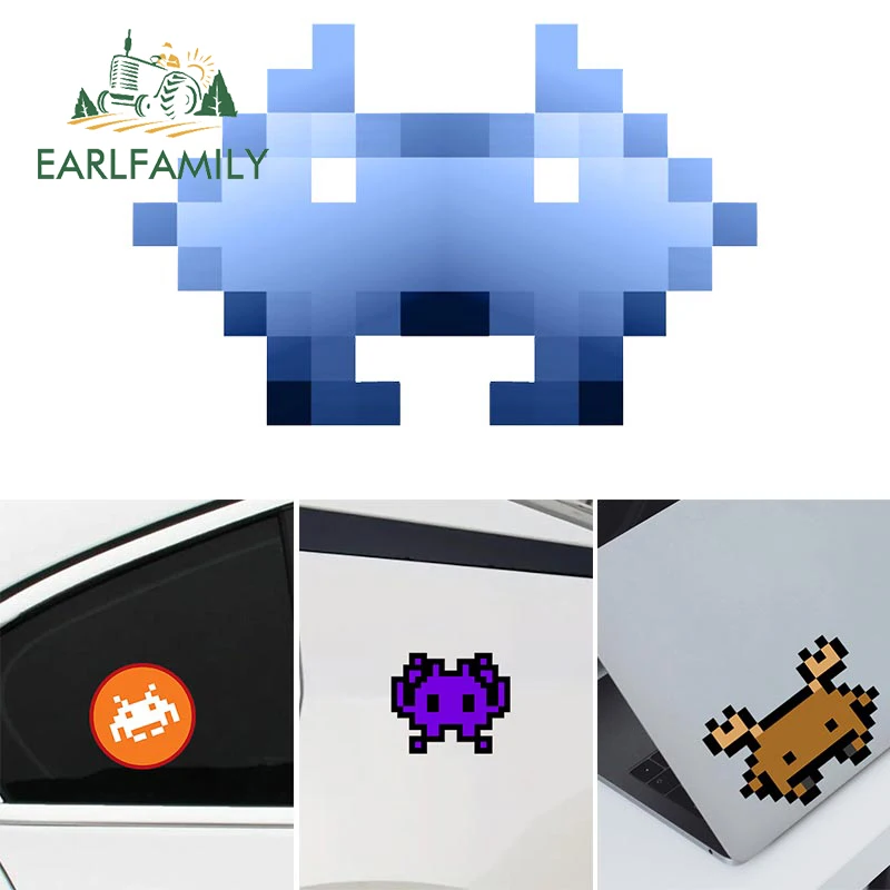 

EARLFAMILY 13cm for Arcade Space Invaders Pixel Amusing Car Sticker Creative Surfboard Decal Car Lable Accessories Waterproof RV