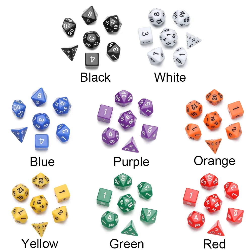 7Pcs/Set Polyhedral Dice Set For TRPG DND Board Card Math Games