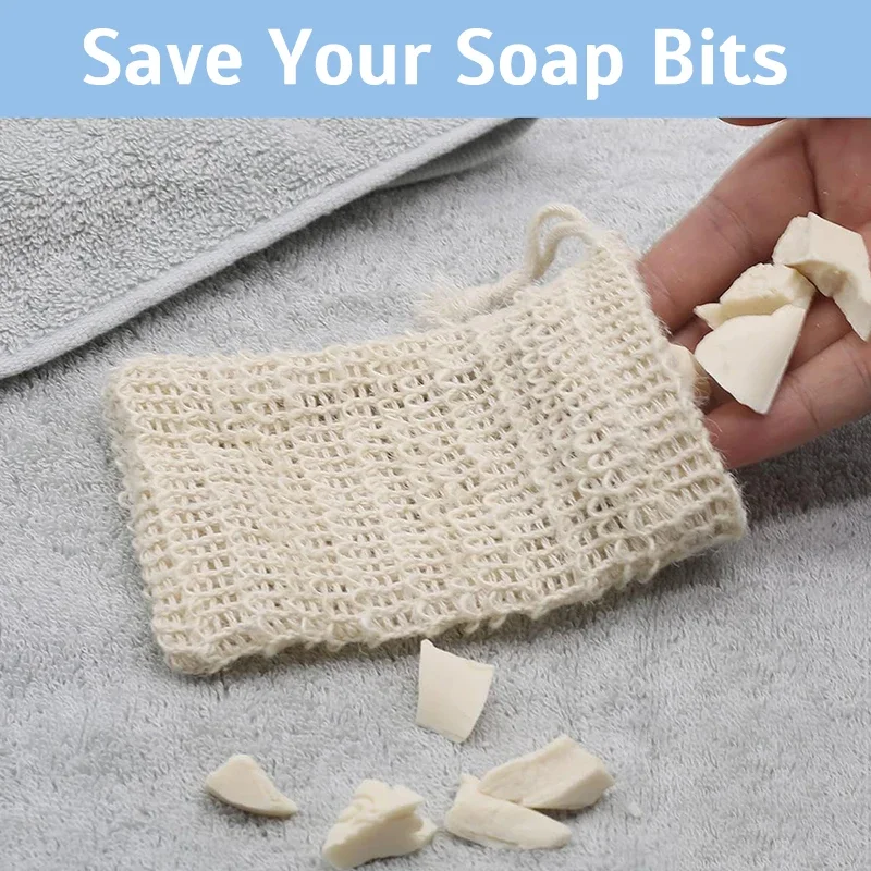 3/5Pcs Sisal Soap Saver Bag Exfoliating Mesh Pouch Eco Friendly Natural Zero Waste Foaming And Scrubbing Sisal Bag FOR Bathroom