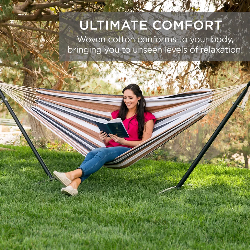 SUGIFT 2-Person Hammock with Stand 450lb Capacity and Portable Carrying Bag, 48"W X 120"L, Desert Stripes 2
