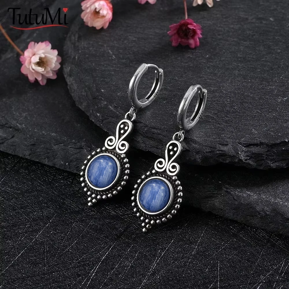 925 Sterling Silver Natural Kyanite Drop Earrings for Women Wedding Gifts Jewelry Vintage Hoop Earrings dangle earrings hoop earrings drop earrings long earrings dome teardrop earrings