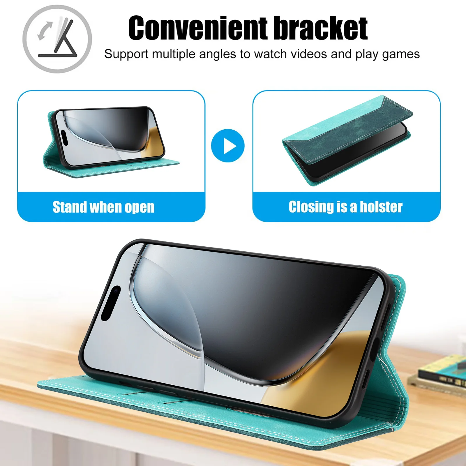 Magnetic Leather Wallet Case with RFID Blocking & Shockproof Protection
