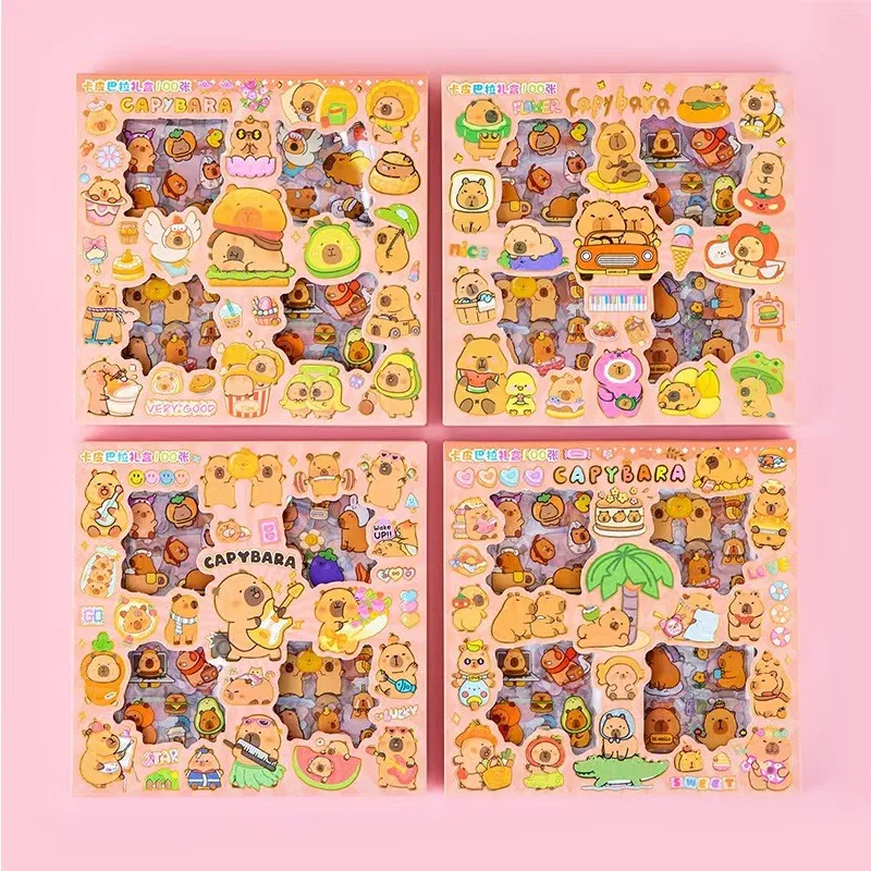100pcs Kawaii Capybara 낙서 스티커 선물 상자 | 저널 및 테크 가젯용 인증 방수 PET 데칼 ?