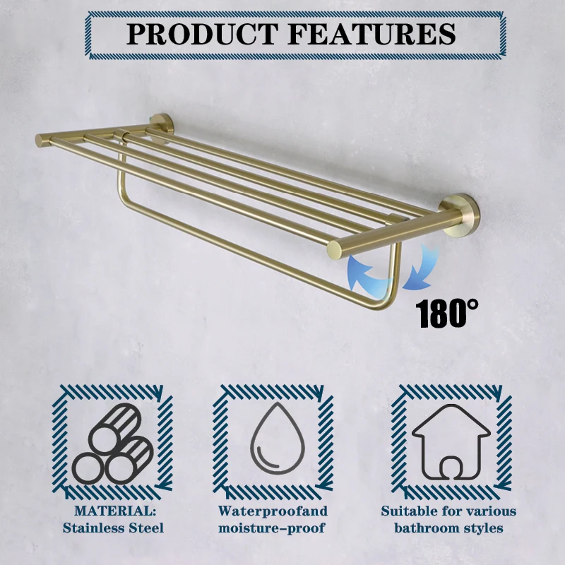 Description Picture 3 of itemFoldable Towel Rack Brushed Nickel Wall Mounted Rose Gold Black Stainless Steel Hotel Bathroom Accessories