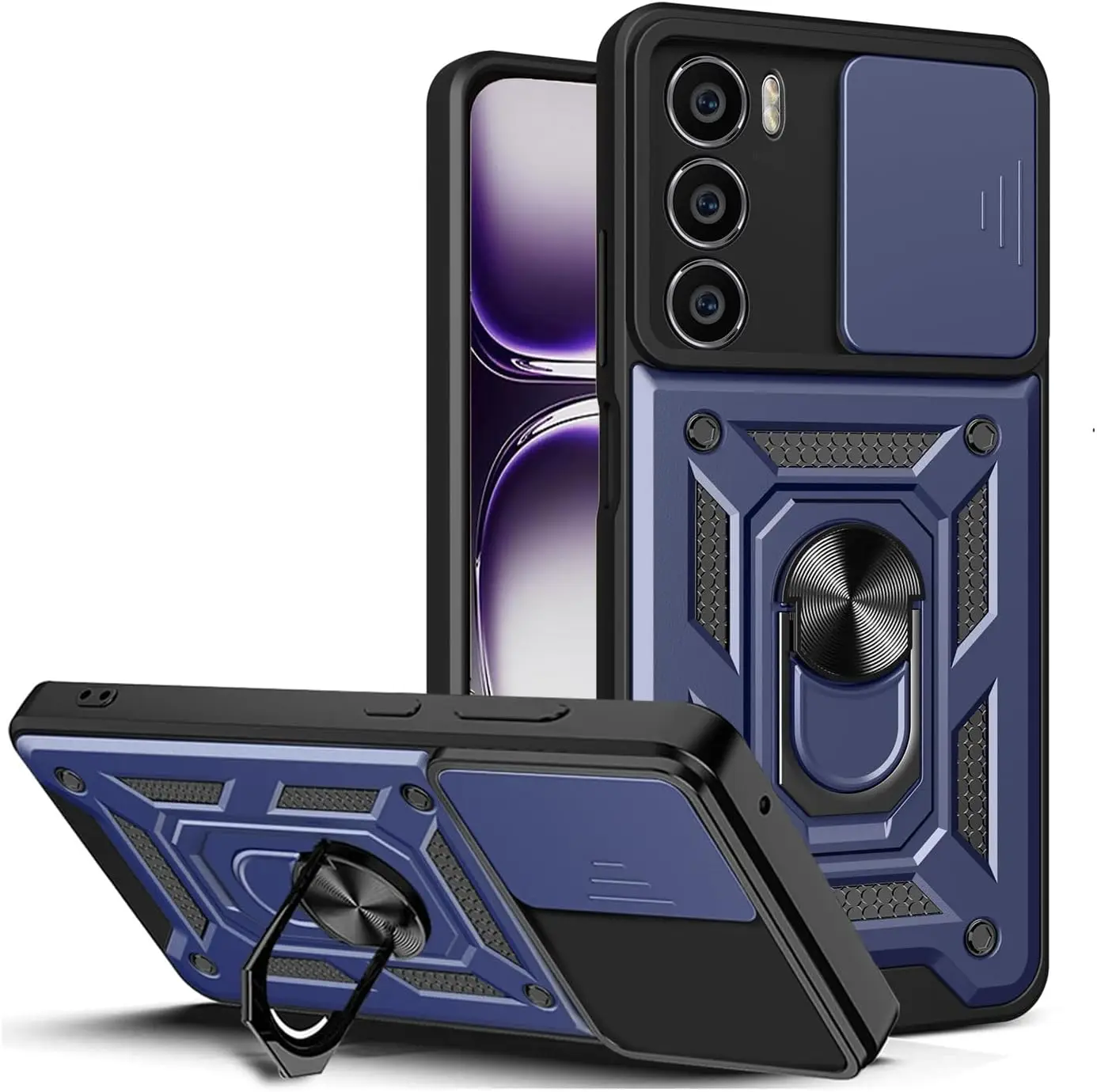 Durable Armor Case with Lens Protection and Ring Magnetic Holder