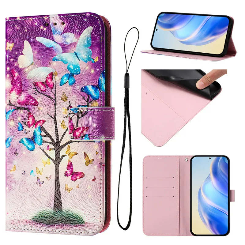 Vintage Floral Leather Wallet Case with Magnetic Flip Cover