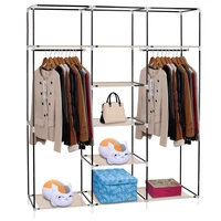 69" Portable Clothes Closet Non-Woven Fabric Wardrobe Double Rod Storage Organizer Beige 1