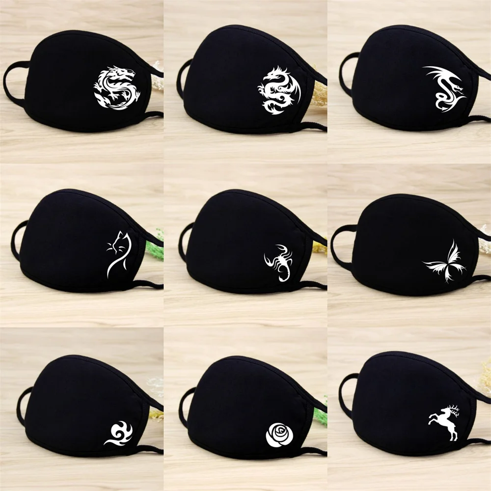 Fashion Face Mask Dragon Butterfly Scorpion deer Cartoon Anime Masks Half Face Mouth Muffle Dustproof Masks Anti-dust Black Mask face mask