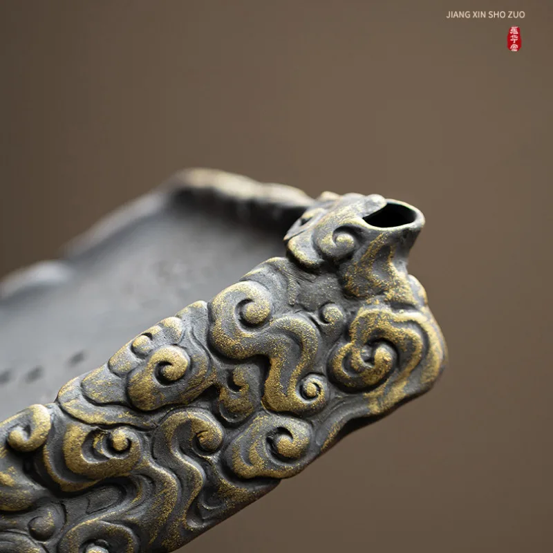 Old Rock Mud Auspicious Cloud Square Pot Bearing Holder Gaiwan Support Water Storage Dry Soaking Table Tea Tray Teaset Ornaments