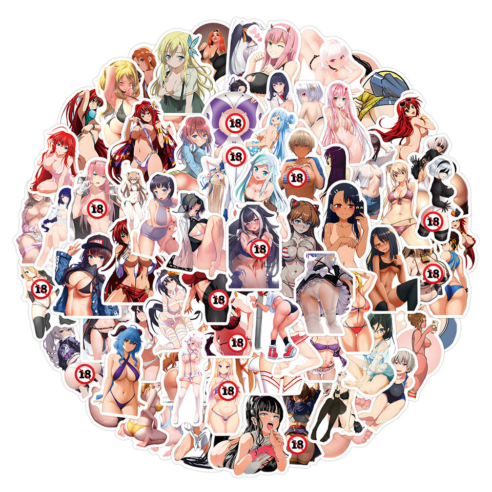10/30/50/110Pcs Kawaii Anime Girl Waifu Waterproof Sticker Cartoon Sexy Girl Suitcase Guitar Phone Water Bottle Fridge Decals
