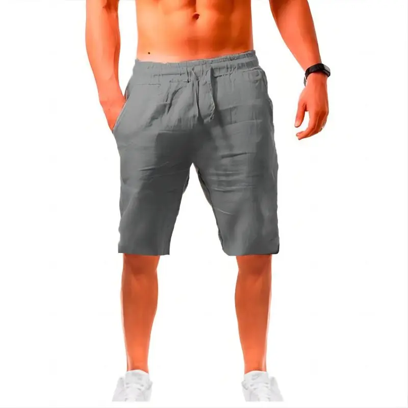 Summer New Loose Cotton and Hemp Breathable Capris for Men's Sports and Leisure Elastic Tied Linen Shorts S~5XL