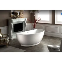 Trinity 69" - Modern White Freestanding Soaking Bath Tubs for bathroom, With Chrome Drain - Semicircular Acrylic Fiberglass 1