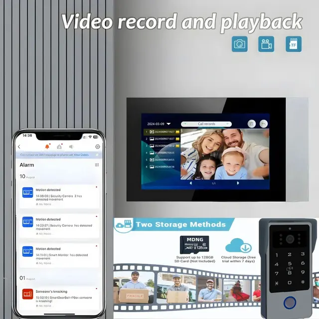 2 Wire Smart Tuya Wifi 1080P Video Intercom Video Door Phone 7'' Color Touch Screen with Password IC Card Unlock Security System 4