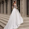 Classic Wedding Dresses Women O-Neck Full Sleeves Bride Dress Satin With Applique Sweep Train A-Line Occasion Gowns EBG98003 2