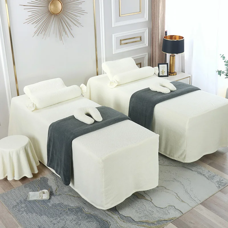

Beauty bedspread four-piece high-grade pure cotton knitted solid color Japanese beauty salon bedspread shampoo massage bed