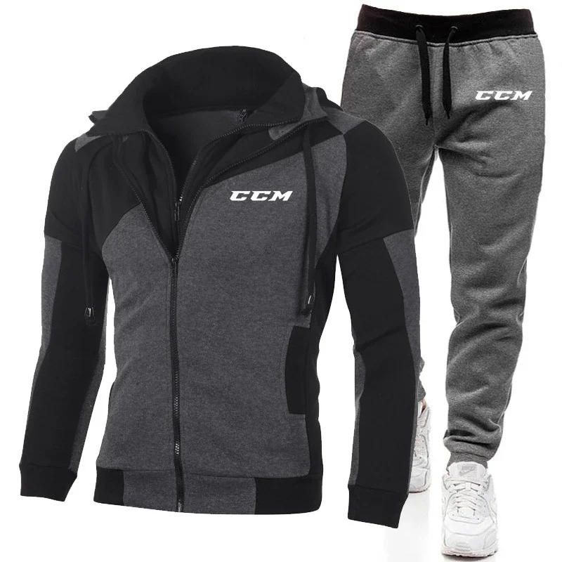 2024 CCM New Double Zipper Men's Casual Suit Outdoor Fitness Jogging Sports Suit Men's Hoodie + Pants Set Men's Sets Sports Suit 3