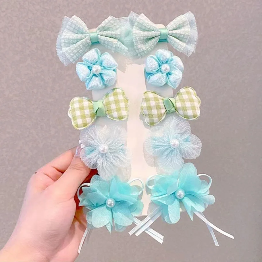 Hair Clips 10 Pcs/Set Fantasy Themed Flower and Bow with Mesh and Iron Embellished with Spikes for Girls Ages 3-6 Years