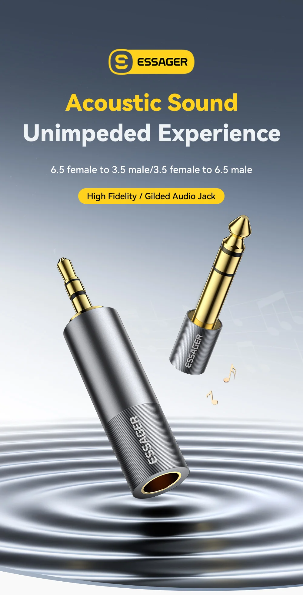 3.5mm To 6.5mm Audio Jack Adapter For Phone PC Earphones Speaker Sound Card Guit