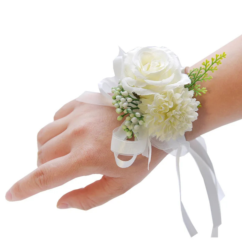 NewWristFlowersSilkArtificialFlowerPartyWeddingDecorationGroomBrideBridemaidBow