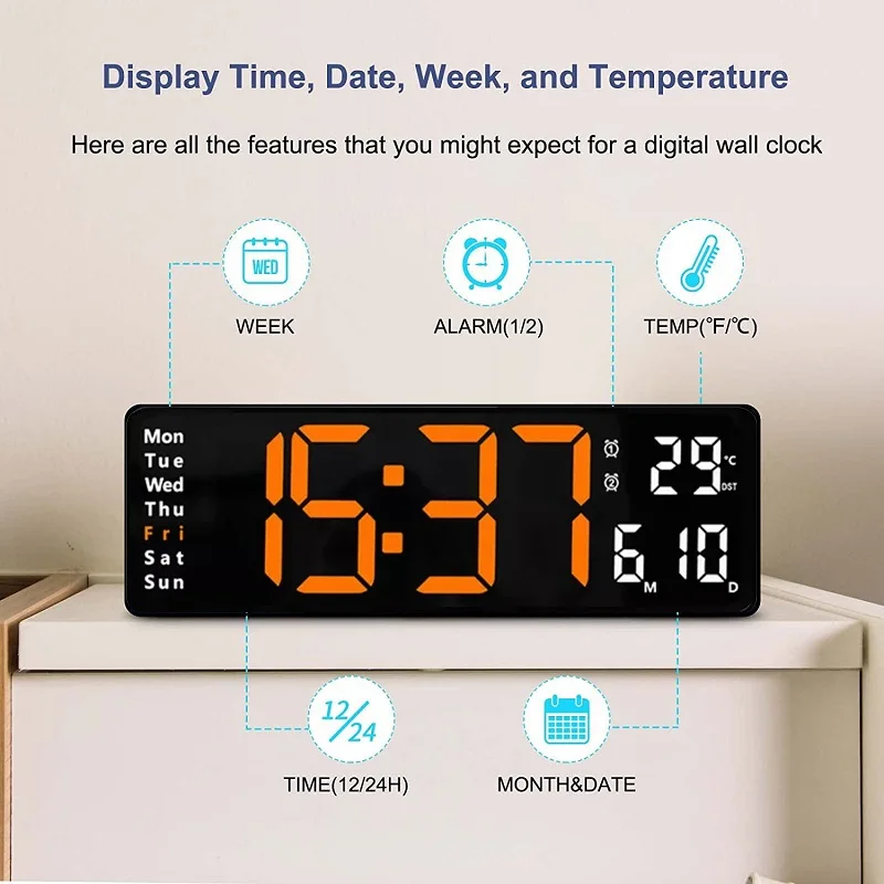 Digital Wall Clock Large Wall Mounted Remote Remote Control Date Week Temperature Clock Dual Alarms Gym Big LED Clocks wall clock digital wall clock