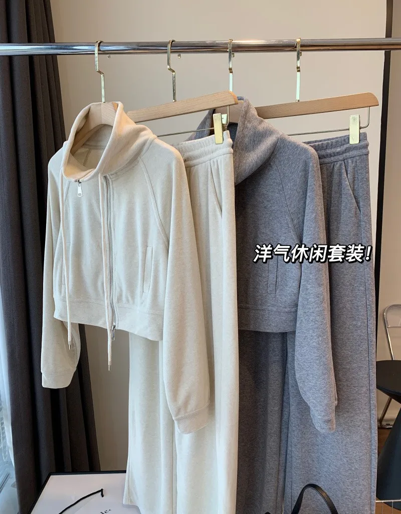 

Great to wear! Super Slim Casual Set Loose Fit Slim Versatile Long Sleeve Korean Sweater Coat Two Piece Set Autumn