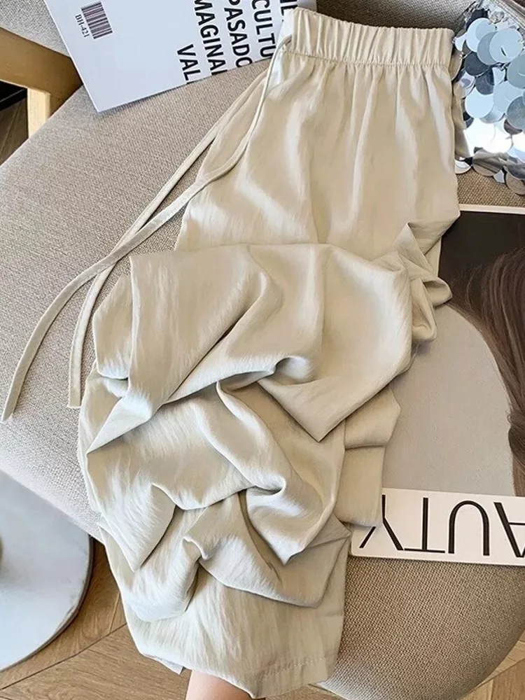 Casual Straight Leg Pants Women Summer Thin Wide Leg Loose Fit Slimming Ice Silk Qui Dry Pants High Waist Long Pants
