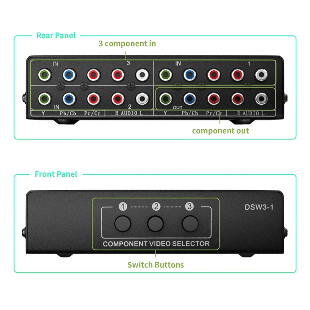 3-Way RGB Component AV Switch Video Audio Selector 3 in 1 Output Ypbpr Component RGB Switcher Box for TV 360 Wii DVD-Elect