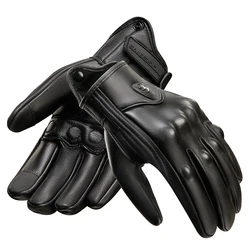 Guanti da moto in pelle nera vintage - Resistenti all'usura, Touchscreen, Antiscivolo, Stile retro