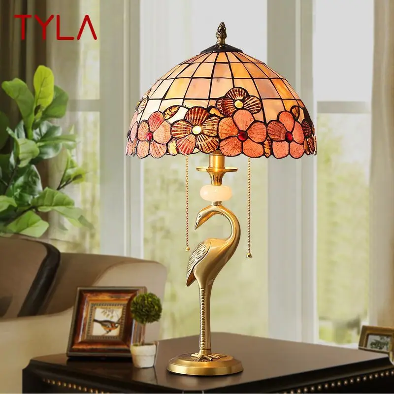 

Настольная лампа TYLA в современном стиле из латуни, рандомный креативный декоративный ретро-столик Тиффани из меди, для дома, гостиной, спальни