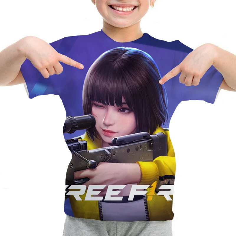 thumbnail image 1 of Camiseta para niños con estampado 3D de Free Fire, camisetas informales transpirables de manga corta para verano, camisetas para niños y niñas de 4 a 14 años, 1 of 4
